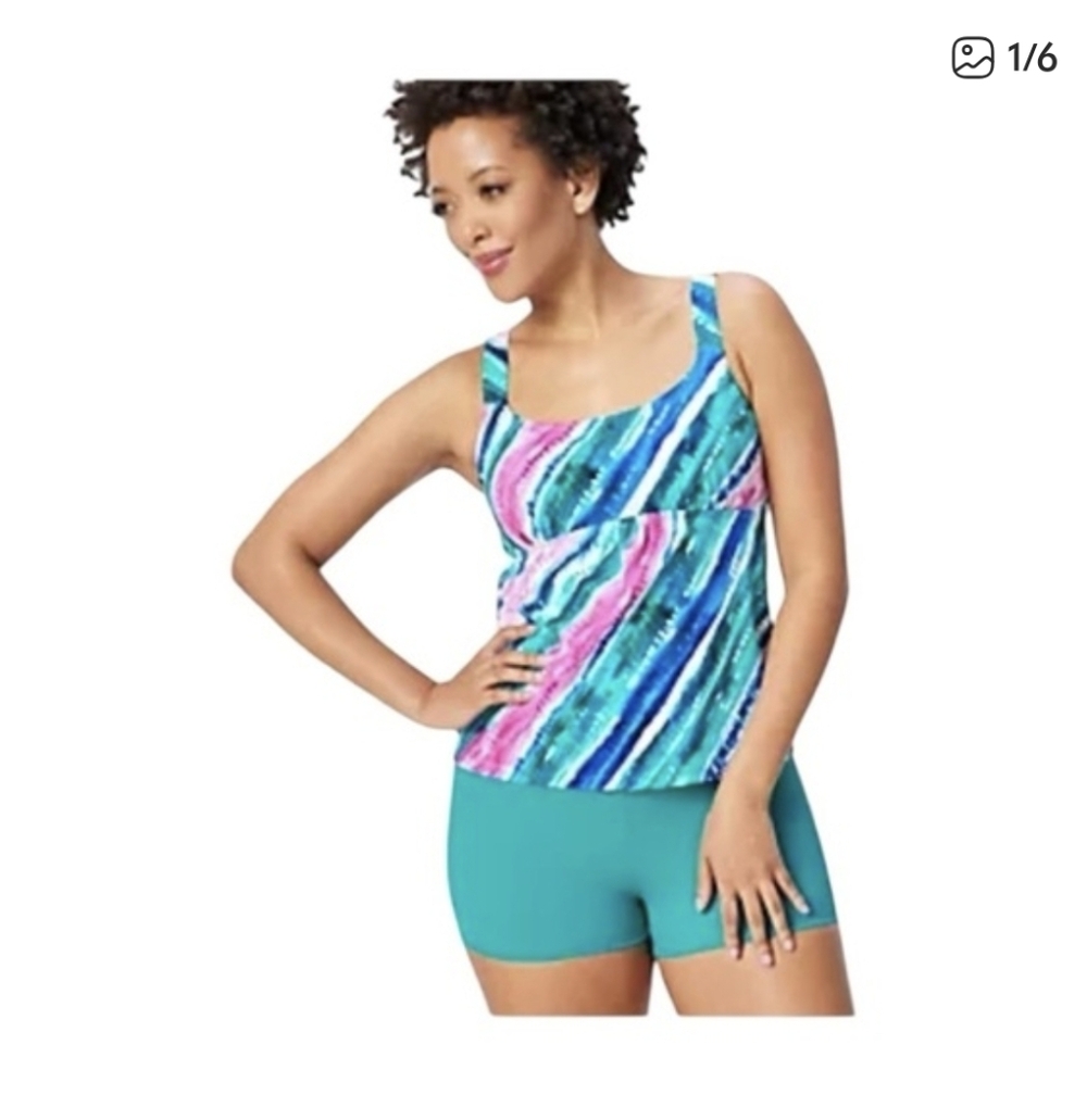 Swimsuits For All Vibrant Blue and Pink Tankini